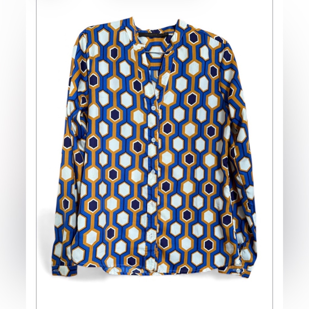 The Limited Blue and Gold Geometric Blouse